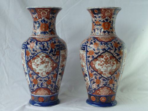 PAIR LARGE ANTIQUE JAPANESE IMARI VASES MEIJI PERIOD PORCELAIN 15 38CM - ADDITIONAL PHOTO 2