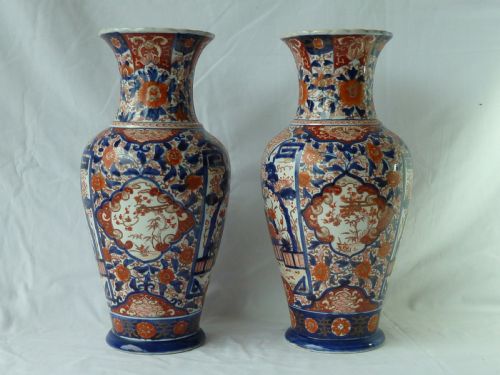 PAIR LARGE ANTIQUE JAPANESE IMARI VASES MEIJI PERIOD PORCELAIN 15 38CM - ADDITIONAL PHOTO 3