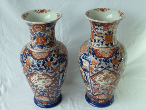 PAIR LARGE ANTIQUE JAPANESE IMARI VASES MEIJI PERIOD PORCELAIN 15 38CM - ADDITIONAL PHOTO 4