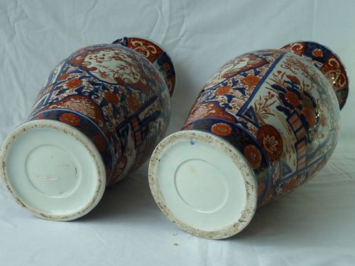 PAIR LARGE ANTIQUE JAPANESE IMARI VASES MEIJI PERIOD PORCELAIN 15 38CM - ADDITIONAL PHOTO 5