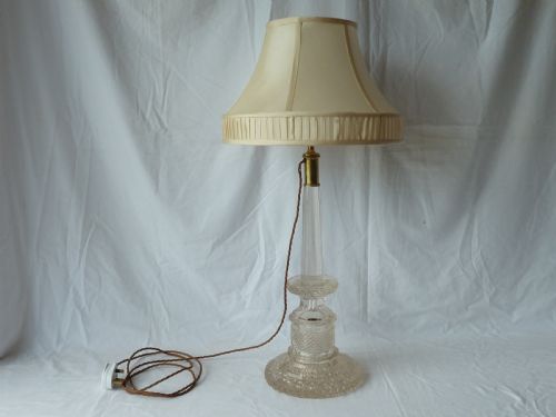 ENGLISH REGENCY CUT CRYSTAL GLASS COLUMN ELECTRIC TABLE LAMP - ADDITIONAL PHOTO 1