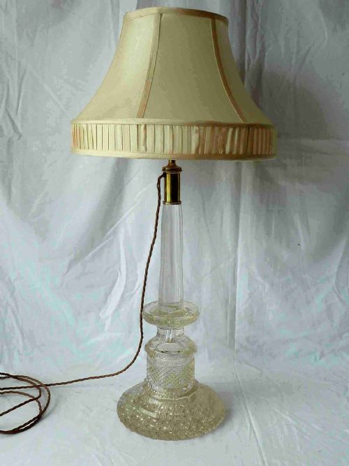 english regency cut crystal glass column electric table lamp - CATEGORY: ANTIQUE LIGHTING - DATED 19TH CENTURY