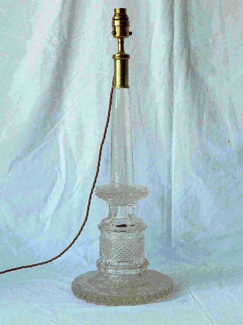 ENGLISH REGENCY CUT CRYSTAL GLASS COLUMN ELECTRIC TABLE LAMP - ADDITIONAL PHOTO 3