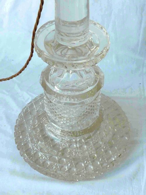ENGLISH REGENCY CUT CRYSTAL GLASS COLUMN ELECTRIC TABLE LAMP - ADDITIONAL PHOTO 4