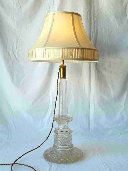 ENGLISH REGENCY CUT CRYSTAL GLASS COLUMN ELECTRIC TABLE LAMP - ADDITIONAL PHOTO 7