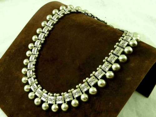 VICTORIAN SOLID STERLING SILVER COLLAR PIERCED FLORAL BOX LINK CHAIN FRINGE NECKLACE BEAD - ADDITIONAL PHOTO 1