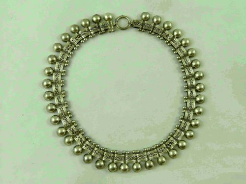 VICTORIAN SOLID STERLING SILVER COLLAR PIERCED FLORAL BOX LINK CHAIN FRINGE NECKLACE BEAD - ADDITIONAL PHOTO 2