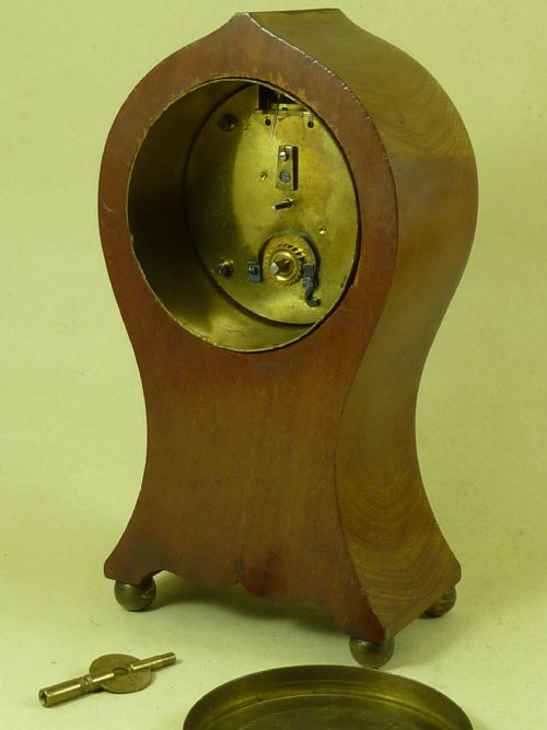 ART NOUVEAU MAHOGANY INLAID BALLOON MANTLE CLOCK FRENCH 8 DAY - ADDITIONAL PHOTO 5