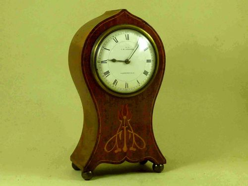 art nouveau mahogany inlaid balloon mantle clock french 8 day - CATEGORY: ANTIQUE CLOCKS - DATED 1910