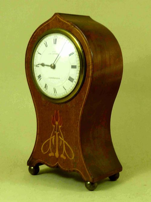 ART NOUVEAU MAHOGANY INLAID BALLOON MANTLE CLOCK FRENCH 8 DAY - ADDITIONAL PHOTO 1