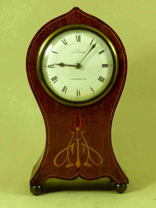 ART NOUVEAU MAHOGANY INLAID BALLOON MANTLE CLOCK FRENCH 8 DAY - ADDITIONAL PHOTO 2