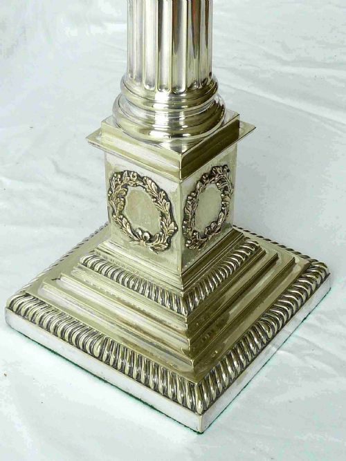 LARGE VICTORIAN SILVER PLATE CORINTHIAN COLUMN TABLE LAMP OIL ENGLISH - ADDITIONAL PHOTO 7