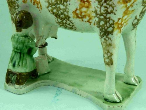 YORKSHIRE STAFFORDSHIRE PEARLWARE HOBBLED COW CREAMER MILKMAID FIGURE FLAT BASE - ADDITIONAL PHOTO 3