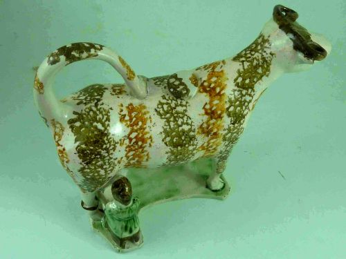 YORKSHIRE STAFFORDSHIRE PEARLWARE HOBBLED COW CREAMER MILKMAID FIGURE FLAT BASE - ADDITIONAL PHOTO 5