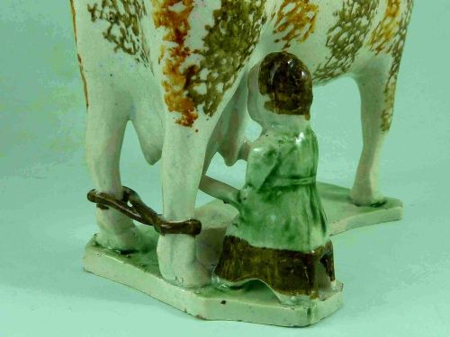YORKSHIRE STAFFORDSHIRE PEARLWARE HOBBLED COW CREAMER MILKMAID FIGURE FLAT BASE - ADDITIONAL PHOTO 7
