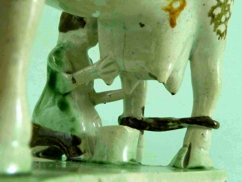 YORKSHIRE STAFFORDSHIRE PEARLWARE HOBBLED COW CREAMER MILKMAID FIGURE FLAT BASE - ADDITIONAL PHOTO 8