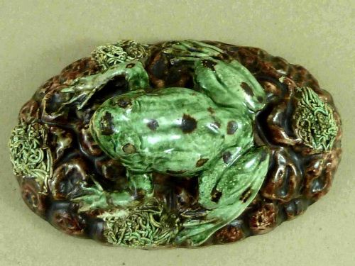 RARE PALISSY STYLE MAJOLICA FROG PORTUGUESE UNMARKED POTTERY CUNHA MAFRA - ADDITIONAL PHOTO 1