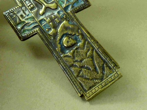 RUSSIAN ORTHODOX ENAMEL BRASS CRUCIFIXION CROSS ICON MOURNERS SERPHIM - ADDITIONAL PHOTO 2