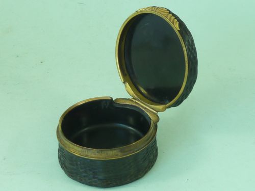 GEORGIAN ROSE ENGINE TURNED HORN SNUFF BOX COPPER GILT GOLD - ADDITIONAL PHOTO 3