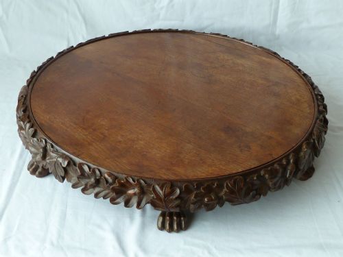 VICTORIAN ENGLISH COUNTRY HOUSE CARVED OAK LAZY SUSAN - ADDITIONAL PHOTO 2
