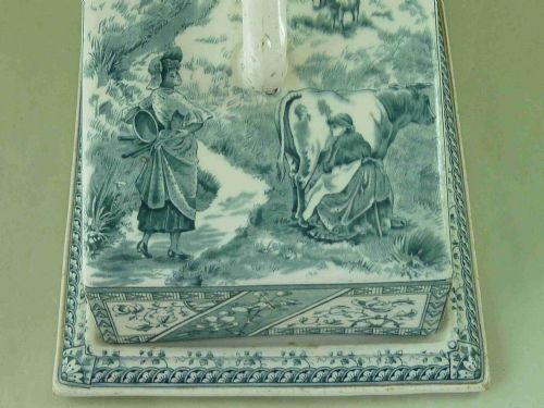 BLUE AND WHITE WEDGE CHEESE DISH COVER DAIRY MILK MAID BURGESS LEIGH BURSLEM CHESHIRE POTTERY PRINTED PATTERN VICTORIAN 1890 - ADDITIONAL PHOTO 3