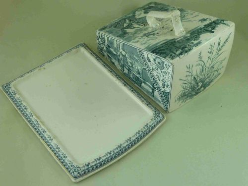 BLUE AND WHITE WEDGE CHEESE DISH COVER DAIRY MILK MAID BURGESS LEIGH BURSLEM CHESHIRE POTTERY PRINTED PATTERN VICTORIAN 1890 - ADDITIONAL PHOTO 5