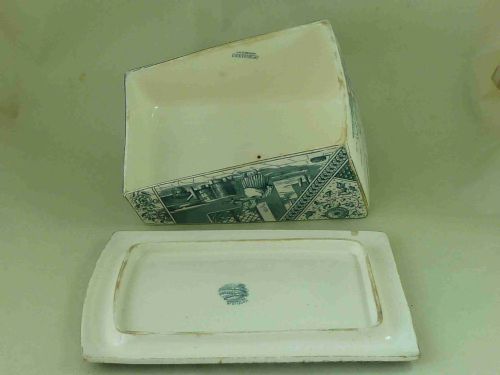 BLUE AND WHITE WEDGE CHEESE DISH COVER DAIRY MILK MAID BURGESS LEIGH BURSLEM CHESHIRE POTTERY PRINTED PATTERN VICTORIAN 1890 - ADDITIONAL PHOTO 6