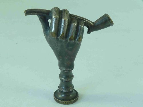 ENGLISH GEORGIAN PIPE TAMPER SILVERED BRASS HAND HOLDING CLAY TOBACCO ANTIQUE - ADDITIONAL PHOTO 1