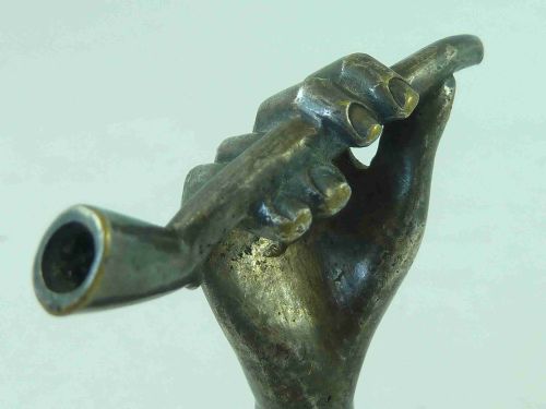 ENGLISH GEORGIAN PIPE TAMPER SILVERED BRASS HAND HOLDING CLAY TOBACCO ANTIQUE - ADDITIONAL PHOTO 2