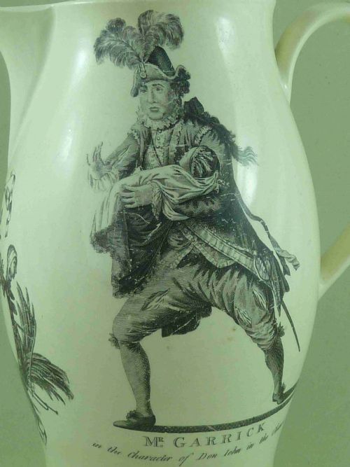 LARGE PRINTED CREAMWARE POTTERY JUG PITCHER ANTIQUE SHAKESPEARE GARRICK - ADDITIONAL PHOTO 7