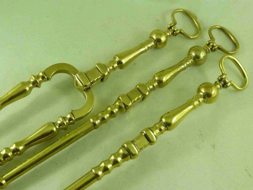 SET THREE ANTIQUE BRASS FIRE TOOLS DOOR KNOCKER RING HANDLE IRONS - ADDITIONAL PHOTO 1