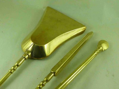 SET THREE ANTIQUE BRASS FIRE TOOLS DOOR KNOCKER RING HANDLE IRONS - ADDITIONAL PHOTO 4