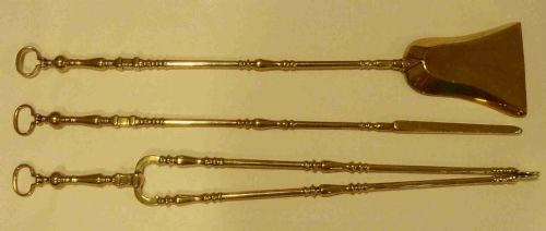SET THREE ANTIQUE BRASS FIRE TOOLS DOOR KNOCKER RING HANDLE IRONS - ADDITIONAL PHOTO 5