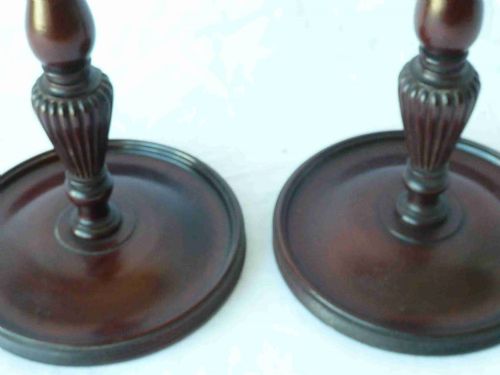 PAIR TALL GEORGIAN STYLE MAHOGANY BRASS CANDLESTICKS - ADDITIONAL PHOTO 2