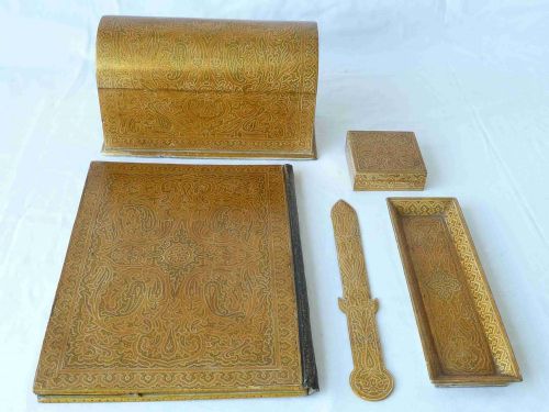 kashmiri desk set blotter letter rack paper knife lacquer india - CATEGORY: ANTIQUE MISCELLANEOUS - DATED 1900