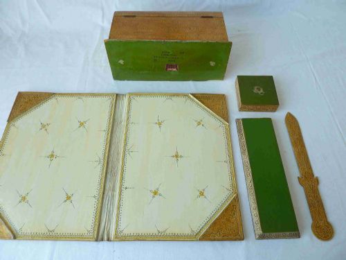 KASHMIRI DESK SET BLOTTER LETTER RACK PAPER KNIFE LACQUER INDIA - ADDITIONAL PHOTO 1