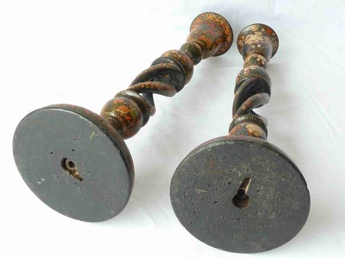 PAIR KASHMIRI LACQUER INDIAN CANDLESTICKS LAMPS - ADDITIONAL PHOTO 6