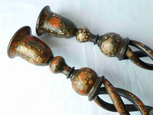 PAIR KASHMIRI LACQUER INDIAN CANDLESTICKS LAMPS - ADDITIONAL PHOTO 7
