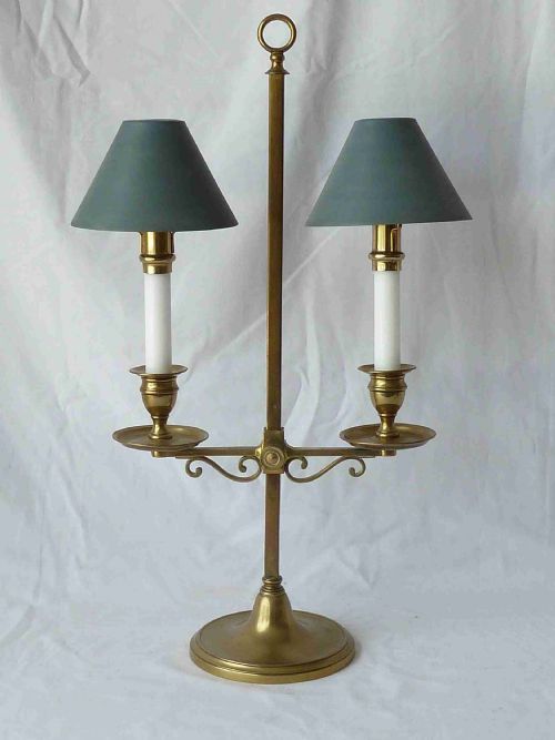 ENGLISH VICTORIAN BRASS CANDELABRA STUDENT TABLE LAMP CANDLESTICK BOUILLOTTE ANTIQUE - ADDITIONAL PHOTO 1