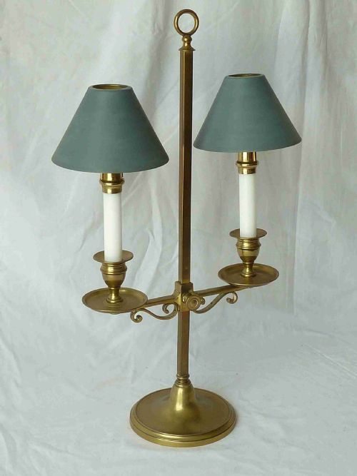 ENGLISH VICTORIAN BRASS CANDELABRA STUDENT TABLE LAMP CANDLESTICK BOUILLOTTE ANTIQUE - ADDITIONAL PHOTO 2