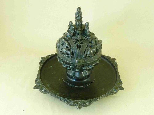 LARGE VICTORIAN MEDIEVALIST CENSER GOTHIC REVIVAL BRONZE INKWELL HEBREWS - ADDITIONAL PHOTO 1