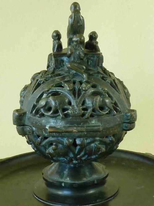 LARGE VICTORIAN MEDIEVALIST CENSER GOTHIC REVIVAL BRONZE INKWELL HEBREWS - ADDITIONAL PHOTO 4