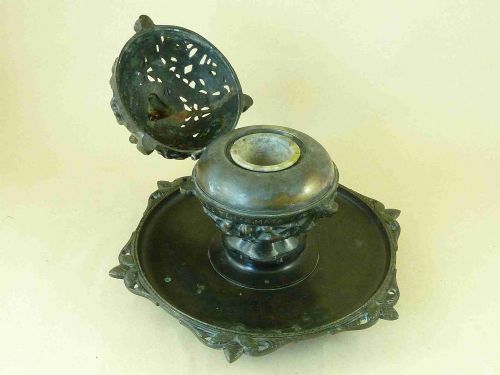 LARGE VICTORIAN MEDIEVALIST CENSER GOTHIC REVIVAL BRONZE INKWELL HEBREWS - ADDITIONAL PHOTO 5