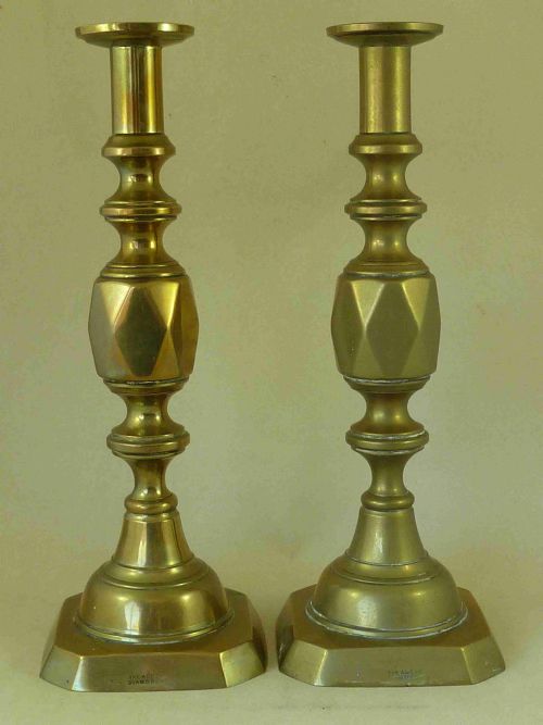 original victorian ace of diamonds brass candlesticks 14 james clews - CATEGORY: ANTIQUE LIGHTING - DATED 1880