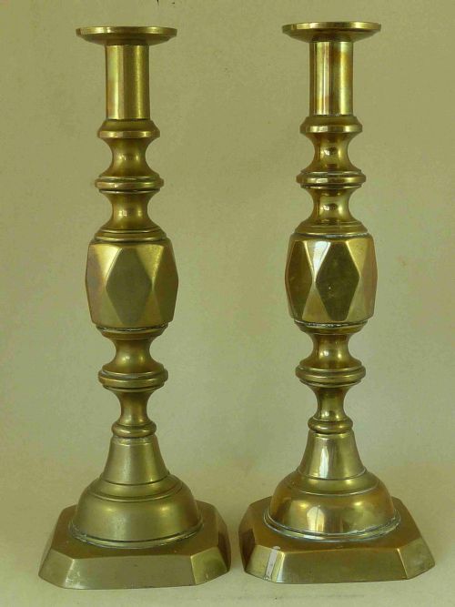 ORIGINAL VICTORIAN ACE OF DIAMONDS BRASS CANDLESTICKS 14 JAMES CLEWS - ADDITIONAL PHOTO 2