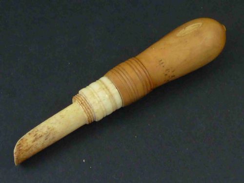 APPLE CORER CHEESE SCOOP BOXWOOD BONE TREEN GEORGIAN - ADDITIONAL PHOTO 1