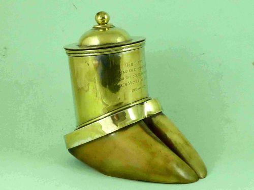 Monmouth Ox Roast Hoof Brass Tea Caddy Queen Victoria Jubilee 1887
