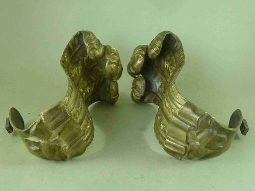 PAIR FLEURDELYS ANTIQUE BRASS DRAPE CURTAIN HOOKS TIES BRACKET HOLD BACK JAMBS POLE REGENCY ORMOLU - ADDITIONAL PHOTO 3