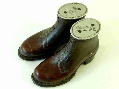 WWI LEATHER SNUFF SHOES POW TRENCH ART PAIR BOOTS 1918 CALAIS - ADDITIONAL PHOTO 2