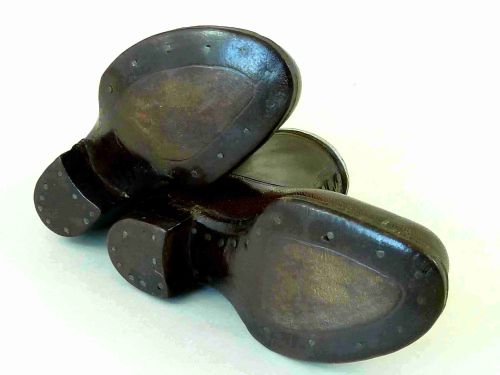 WWI LEATHER SNUFF SHOES POW TRENCH ART PAIR BOOTS 1918 CALAIS - ADDITIONAL PHOTO 3